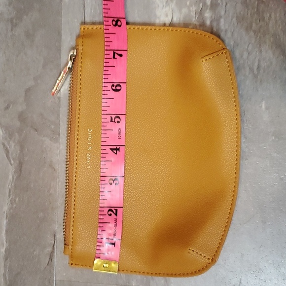 NWOT Love & Lore small thin zip pouch. Vegan leather (faux). Tan/mustard yellow. - Picture 6 of 7